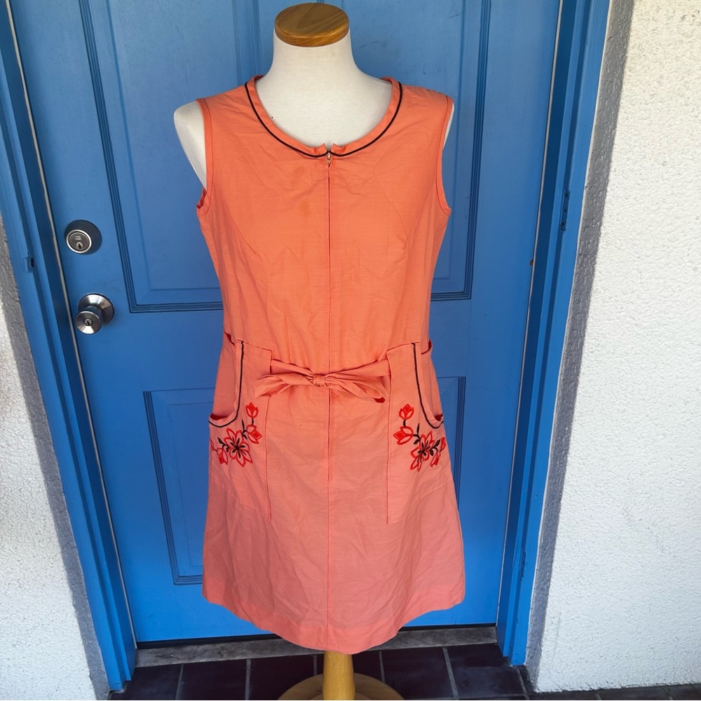 Vintage Pink Komar for Leisurely Living Dress, Floral Embroidery on Pockets
